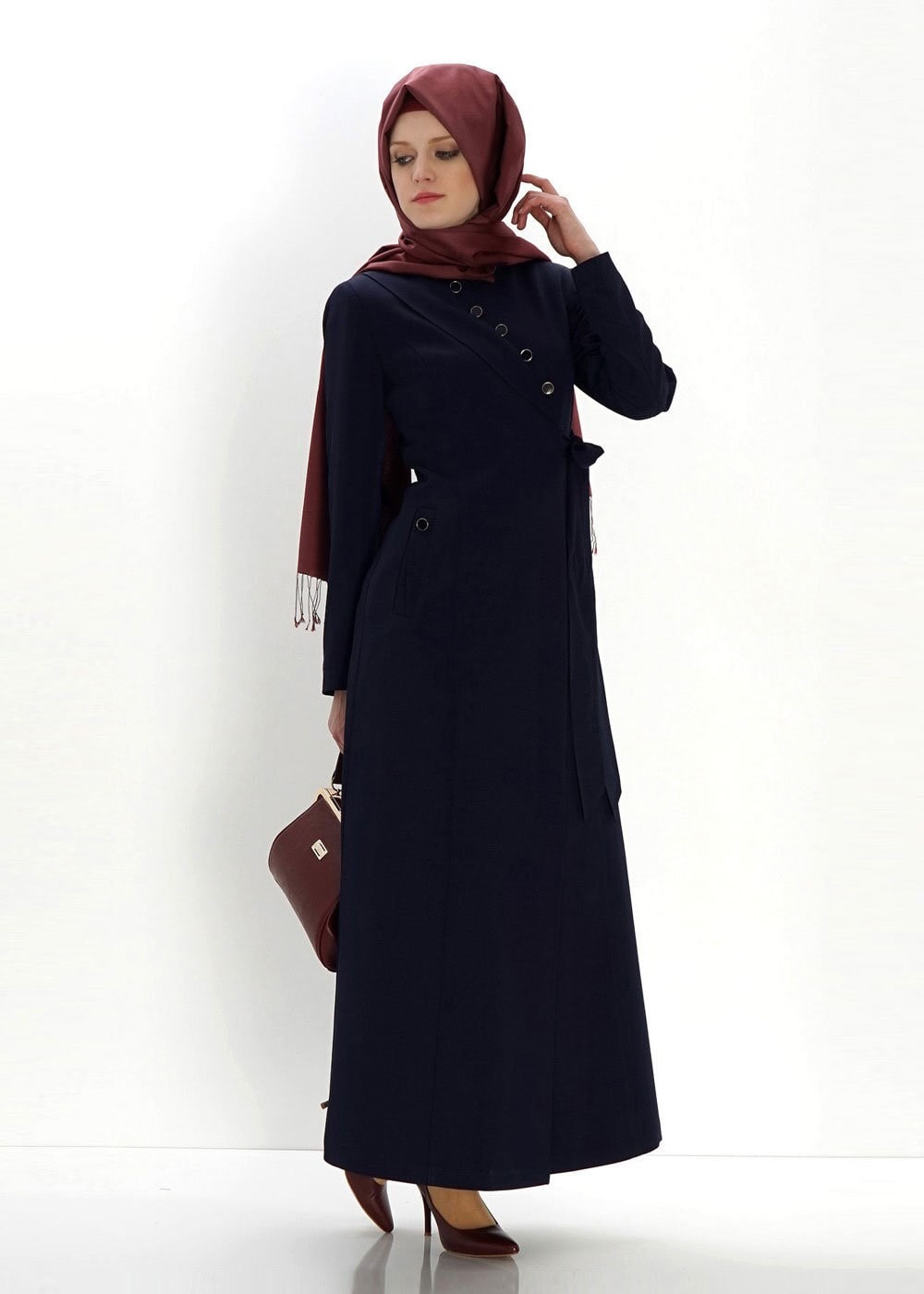 Tesettür giyim LACİVERT KUŞAKLI PARDESÜ 1382