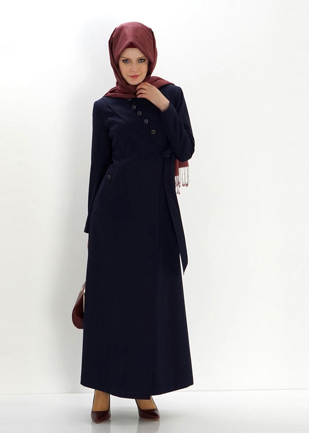 Tesettür giyim LACİVERT KUŞAKLI PARDESÜ 1382