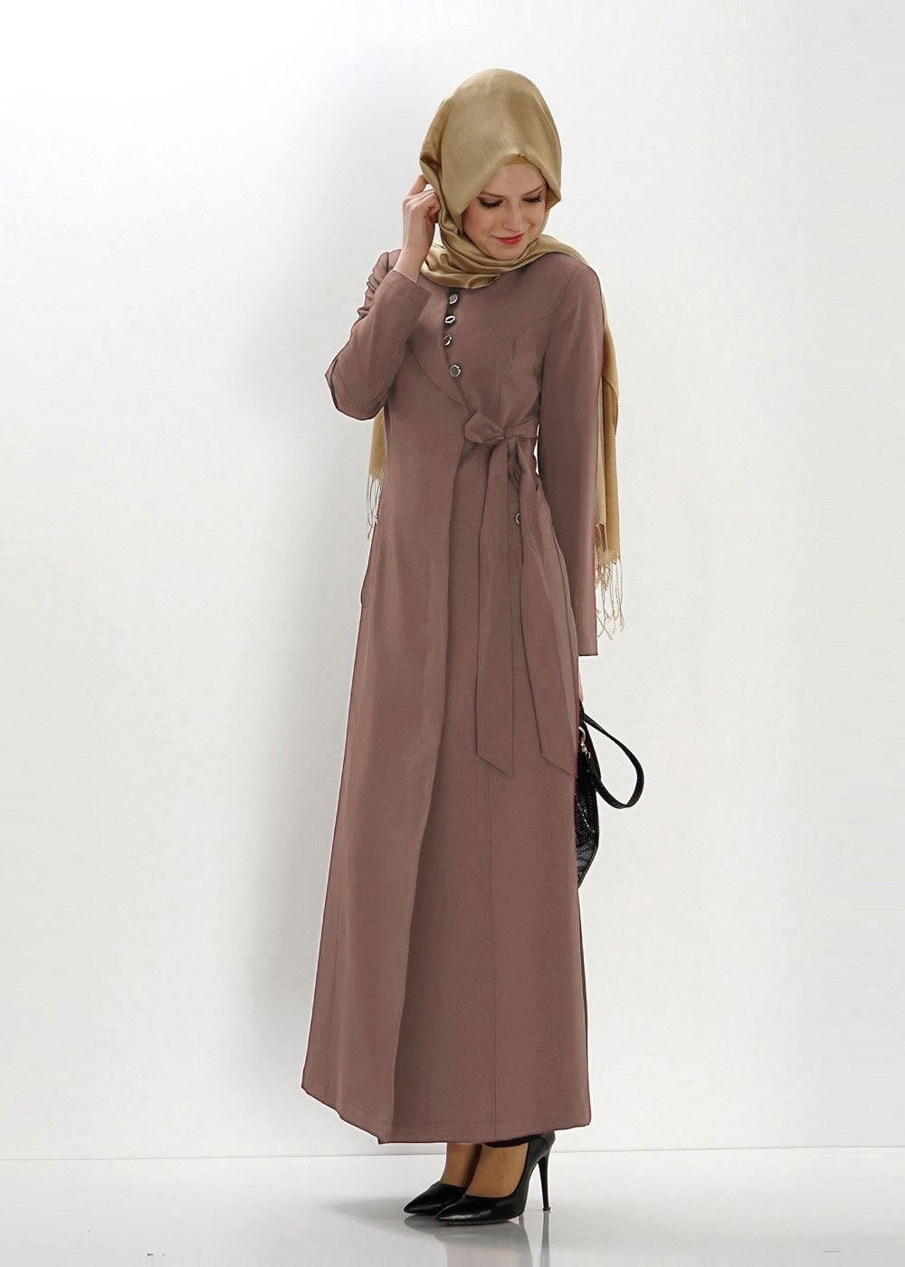 Tesettür giyim PEMBE KUŞAKLI PARDESÜ 1382