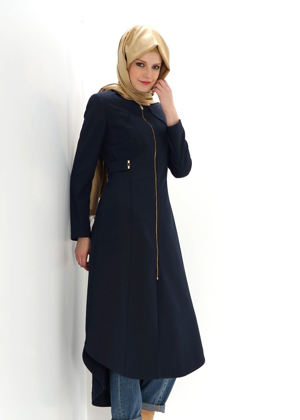 Tesettür giyim LACİVERT FERMUARLI PARDESÜ 1391