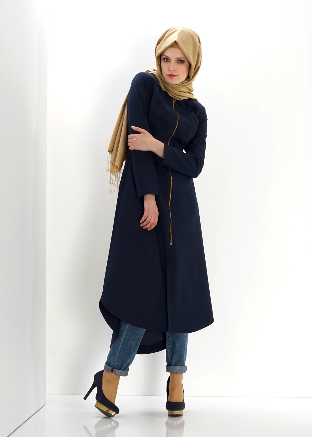 Tesettür giyim LACİVERT FERMUARLI PARDESÜ 1391