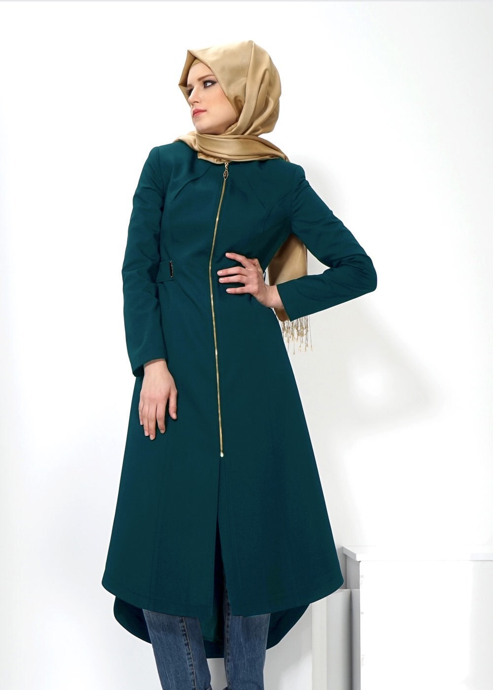 Tesettür giyim MAVİ FERMUARLI PARDESÜ 1391