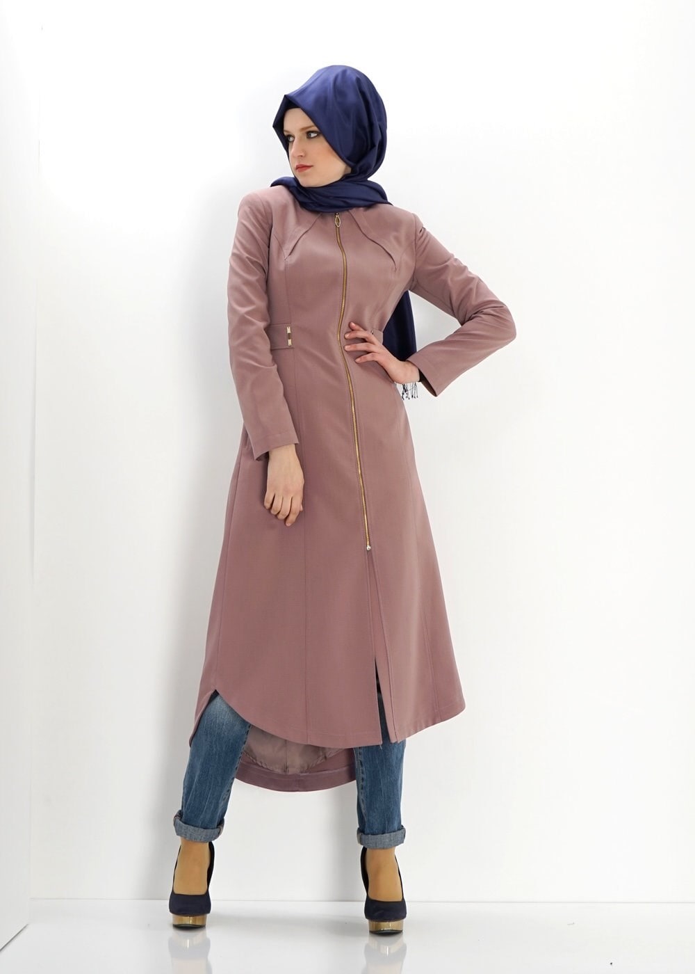 Tesettür giyim PUDRA FERMUARLI PARDESÜ 1391