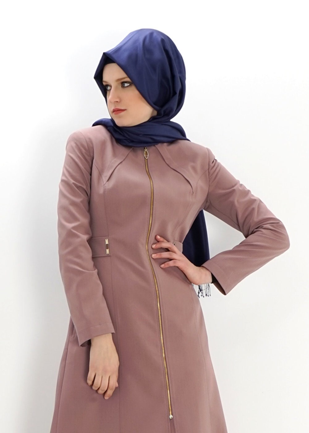 Tesettür giyim PUDRA FERMUARLI PARDESÜ 1391
