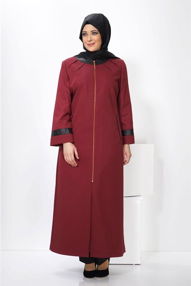 Vêtements hijab ROUGE BORDEAUX PARDESSUS ZIPPÉ 1399  - ALVİNA