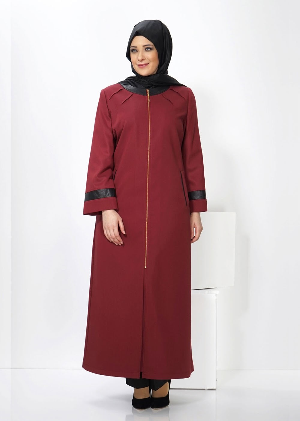 Vêtements hijab ROUGE BORDEAUX PARDESSUS ZIPPÉ 1399 