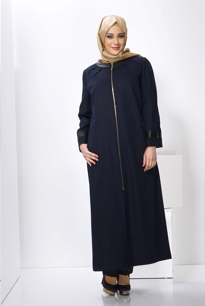 Vêtements hijab BLEU MARINE PARDESSUS ZIPPÉ 1399  - ALVİNA