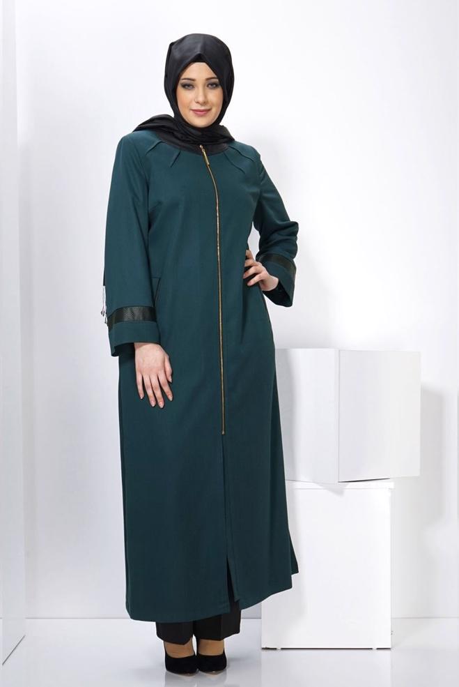 Vêtements hijab BLEU PARDESSUS ZIPPÉ 1399  - ALVİNA