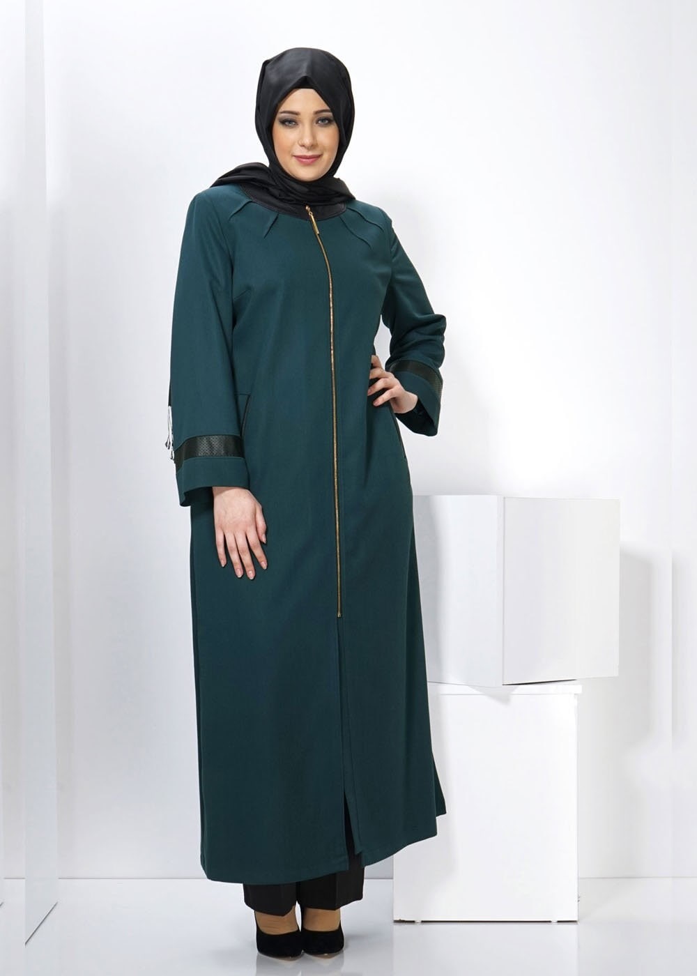 Vêtements hijab BLEU PARDESSUS ZIPPÉ 1399 