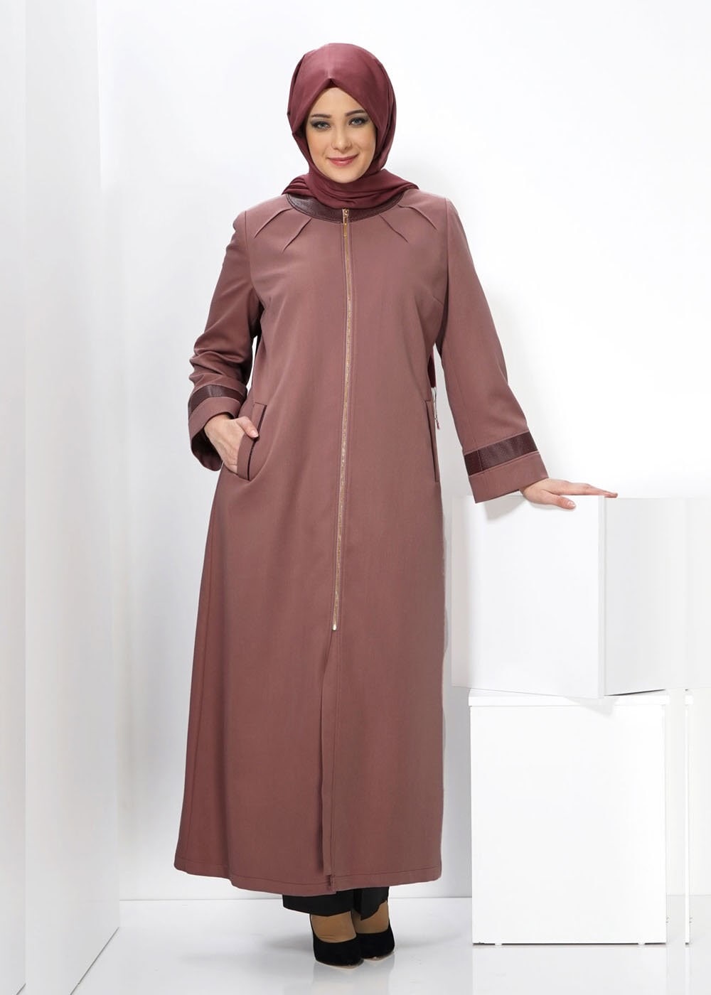 Hijab clothing POWDER ZIPPED TOPCOAT 1399