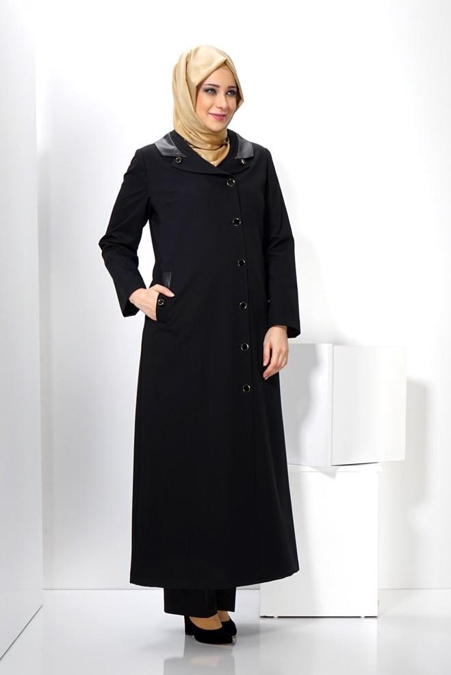 Vêtements hijab NOIR PARDESSUS BOUTONNÉ 1415  - ALVİNA