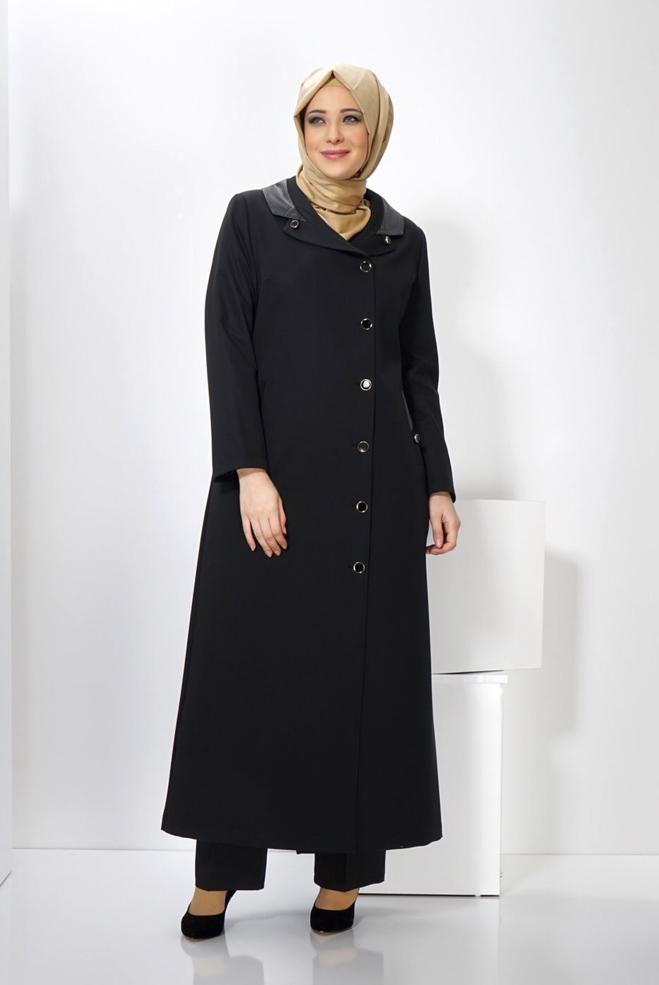 Vêtements hijab NOIR PARDESSUS BOUTONNÉ 1415  - ALVİNA
