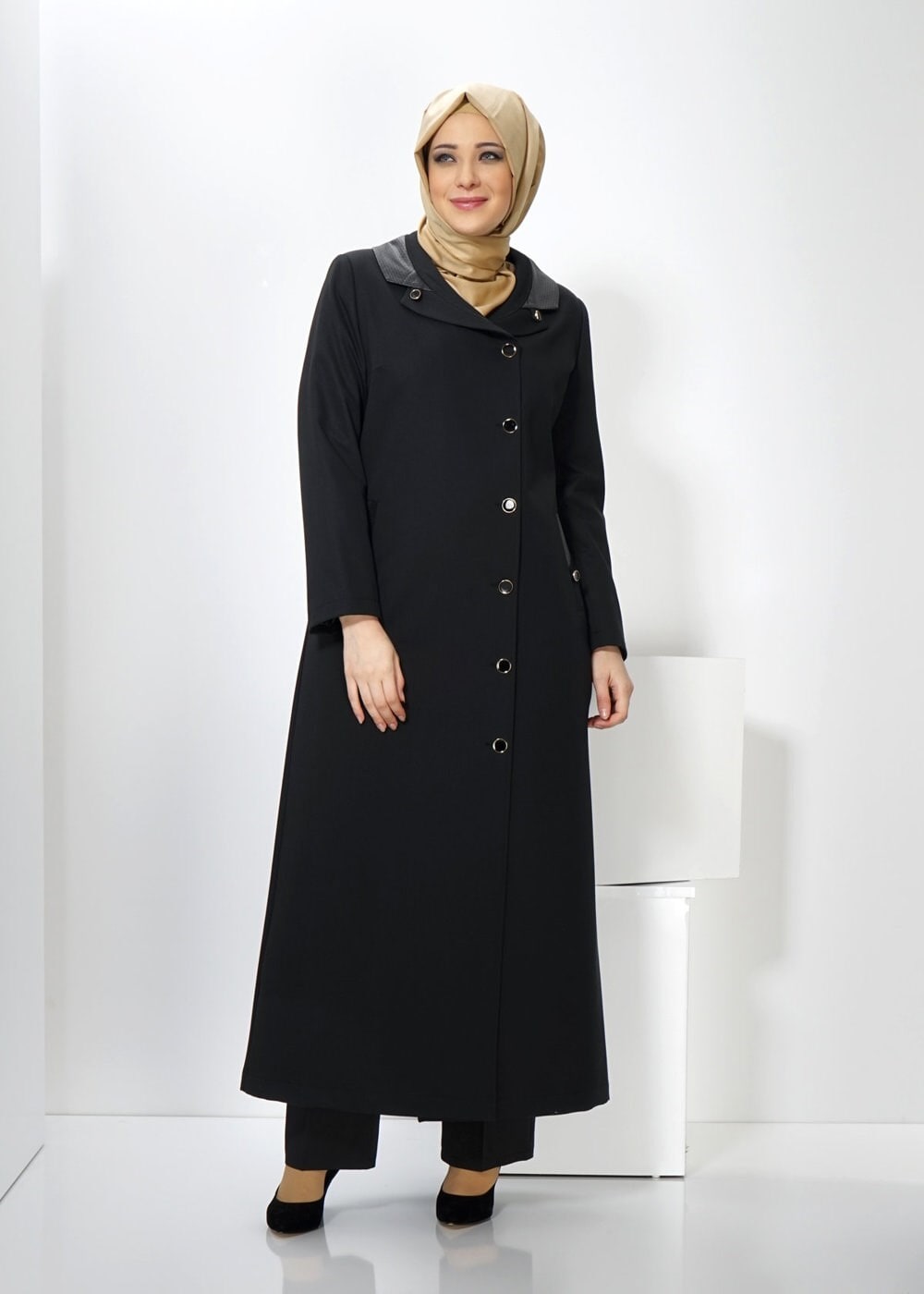 Hijab clothing BLACK BUTTONED TOPCOAT 1415 