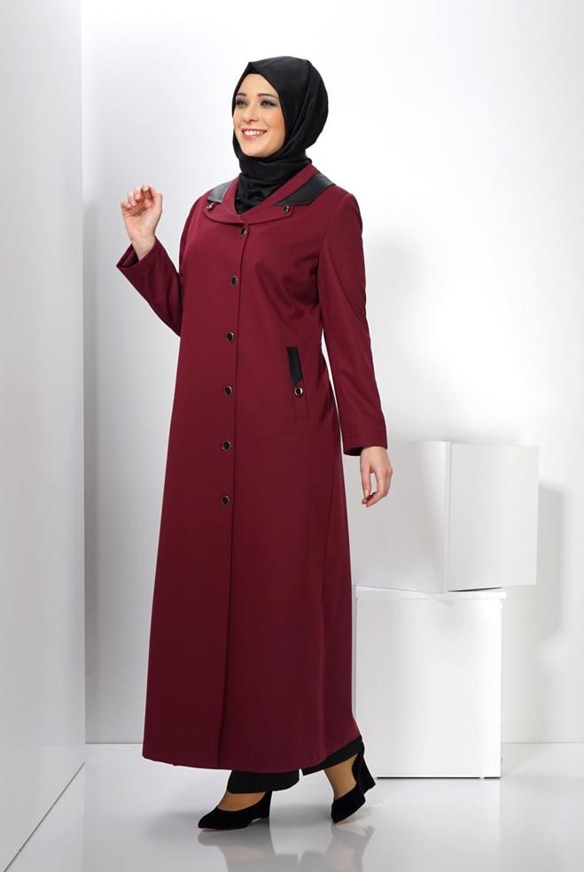 Vêtements hijab ROUGE BORDEAUX PARDESSUS BOUTONNÉ 1415  - ALVİNA