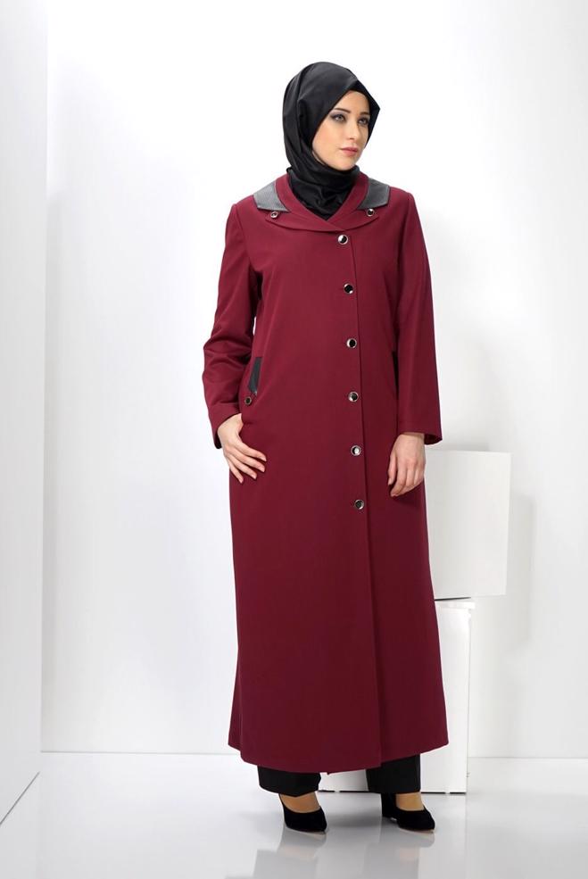 Vêtements hijab ROUGE BORDEAUX PARDESSUS BOUTONNÉ 1415  - ALVİNA