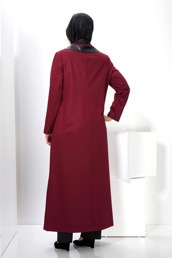 Vêtements hijab ROUGE BORDEAUX PARDESSUS BOUTONNÉ 1415  - ALVİNA