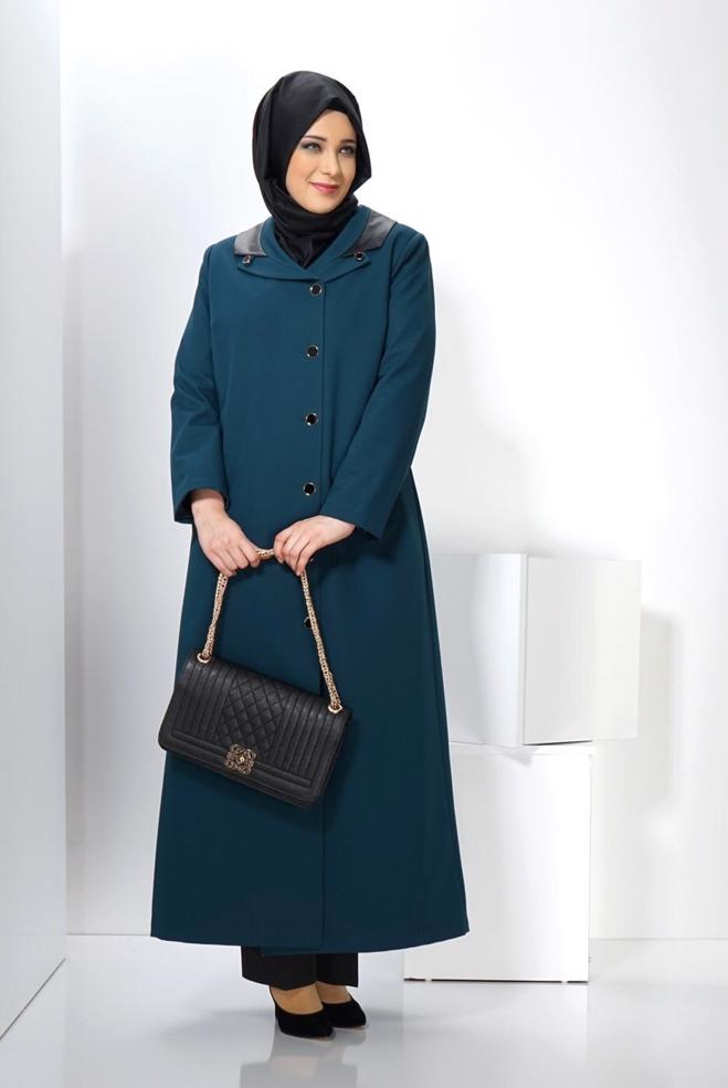 Vêtements hijab BLEU PARDESSUS BOUTONNÉ 1415  - ALVİNA