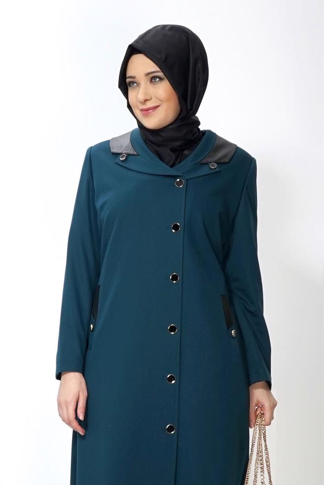 Vêtements hijab BLEU PARDESSUS BOUTONNÉ 1415  - ALVİNA