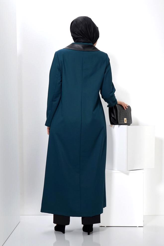 Vêtements hijab BLEU PARDESSUS BOUTONNÉ 1415  - ALVİNA