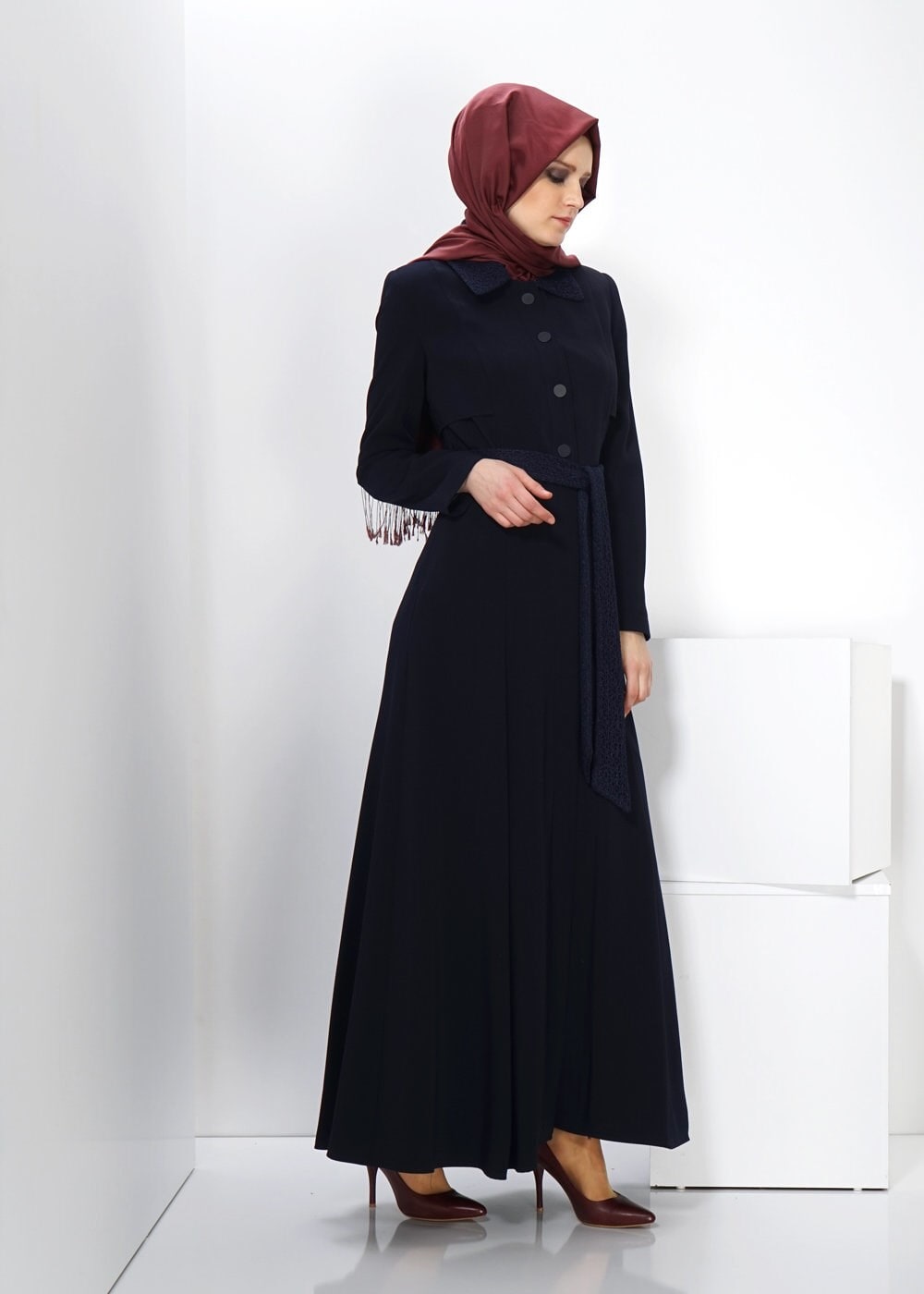 Tesettür giyim LACİVERT DÜĞME DETAYLI PARDESÜ 1417 