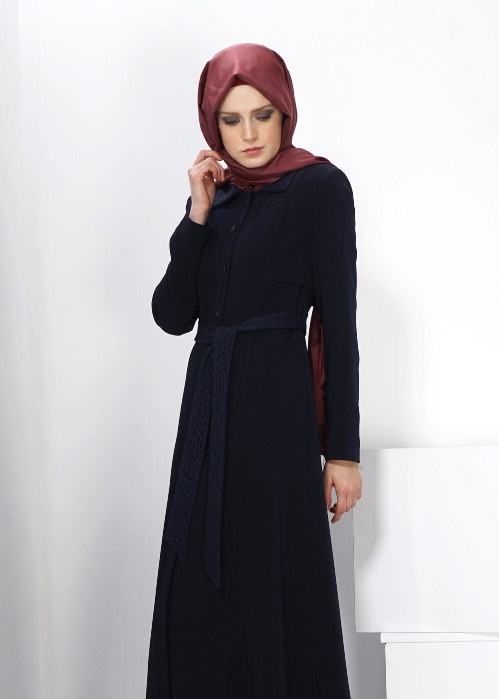 Tesettür giyim LACİVERT DÜĞME DETAYLI PARDESÜ 1417 
