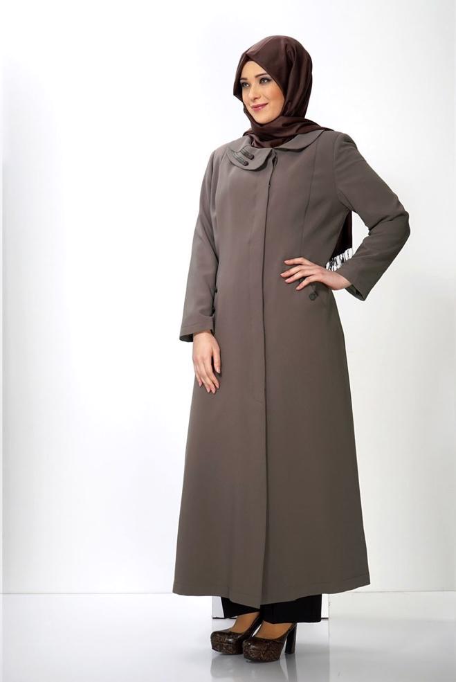 Vêtements hijab VISON PARDESSUS À COL CLAUDINE 1418  - ALVİNA