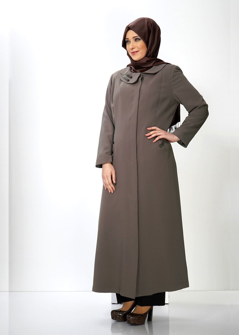 Vêtements hijab VISON PARDESSUS À COL CLAUDINE 1418 