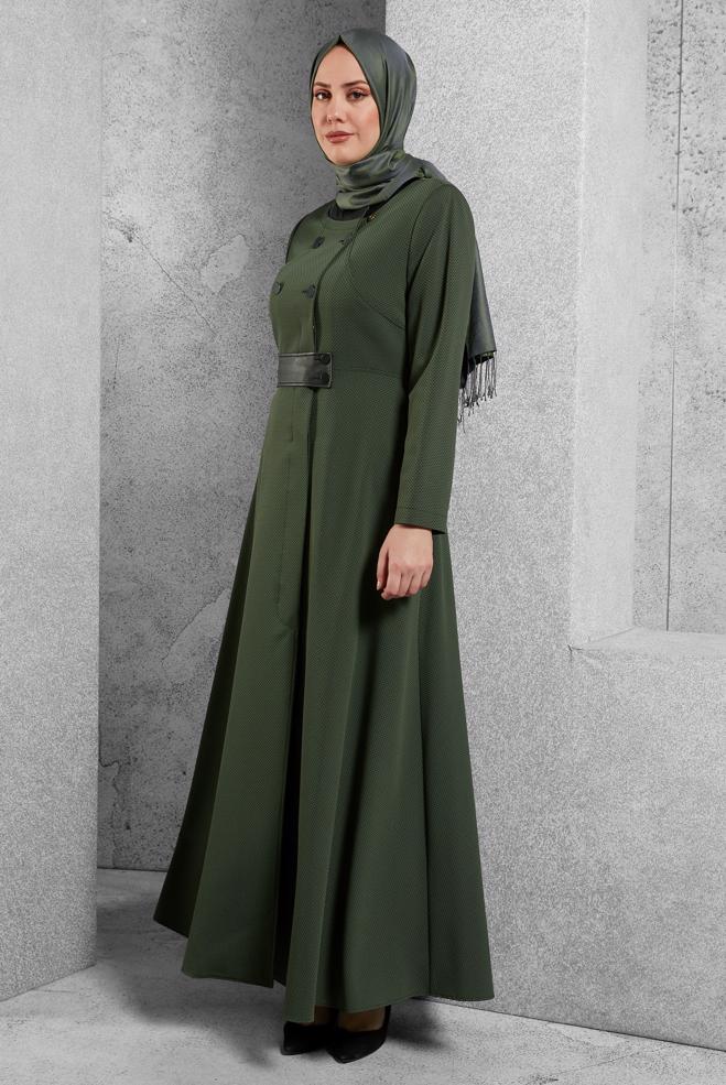 Vêtements hijab KAKI COUCHE DE FINITION À BOUTON 1420 - ALVİNA