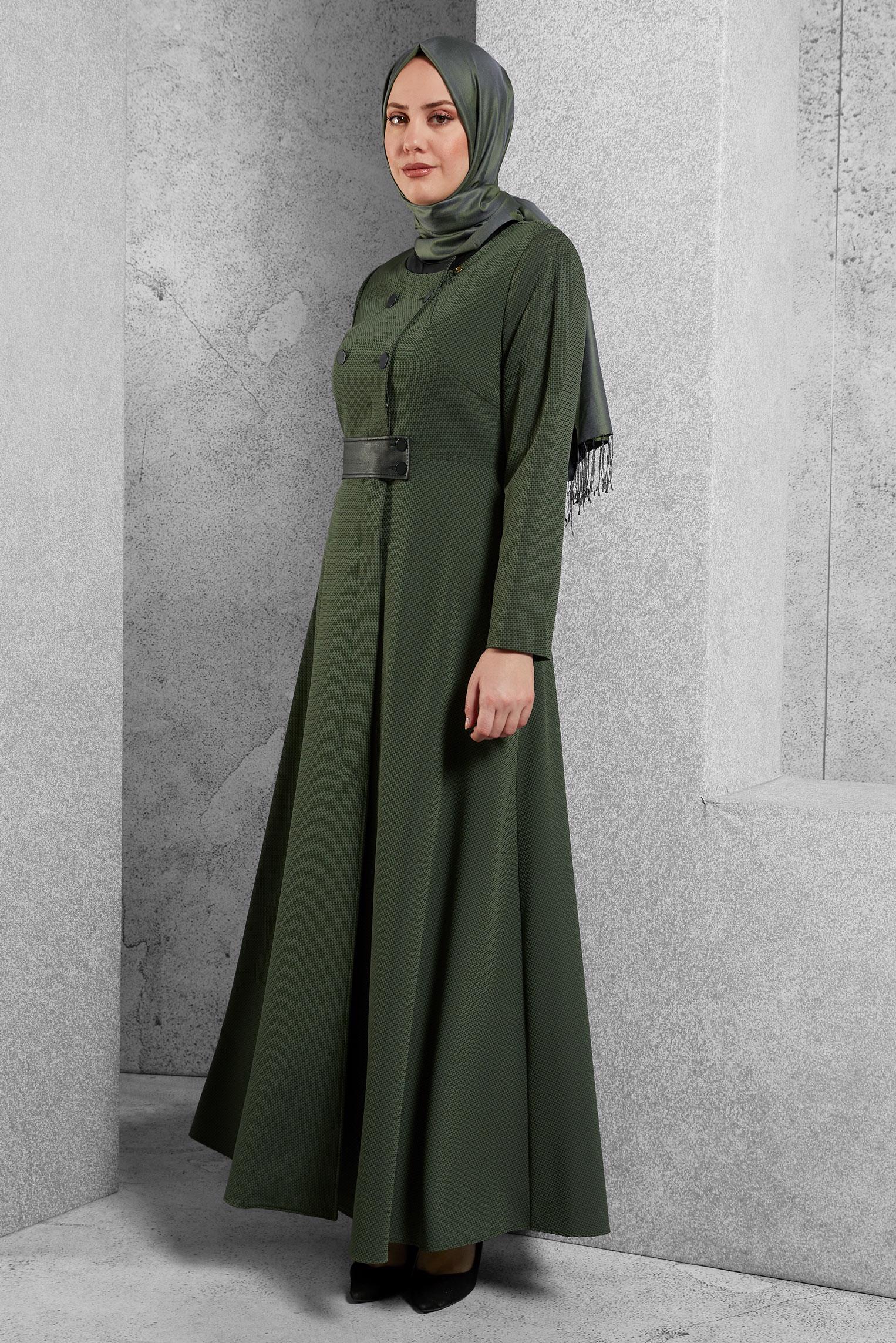 Hijab clothing KHAKI BUTTONED TOPCOAT 1420