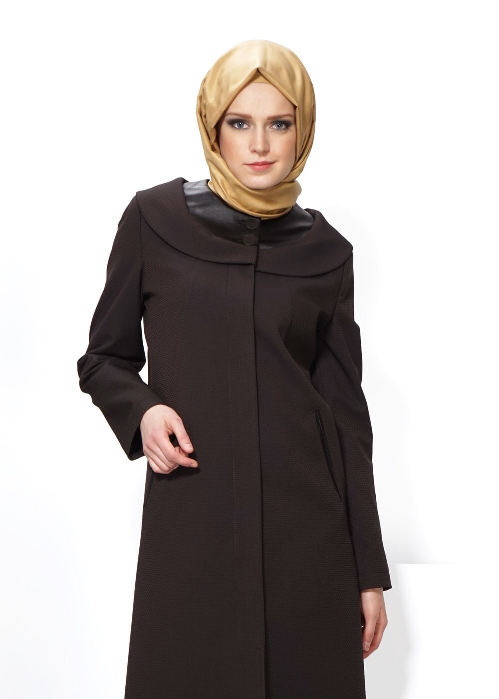 Tesettür giyim KAHVE CEP DETAYLI PARDESÜ 1422