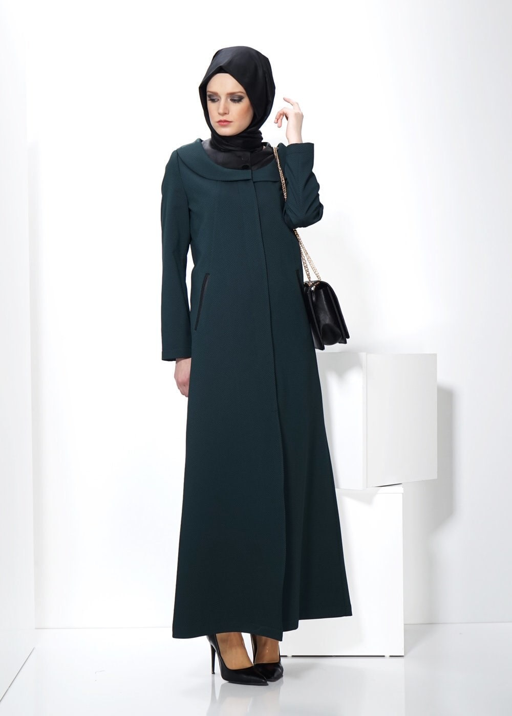 Tesettür giyim YEŞİL CEP DETAYLI PARDESÜ 1422