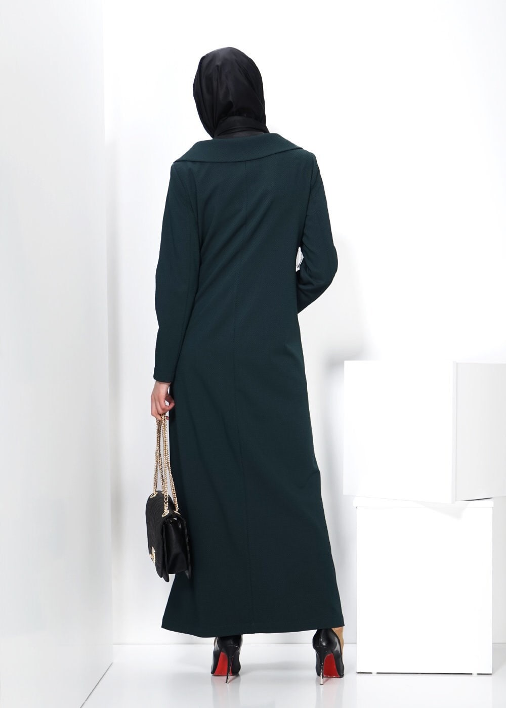 Tesettür giyim YEŞİL CEP DETAYLI PARDESÜ 1422