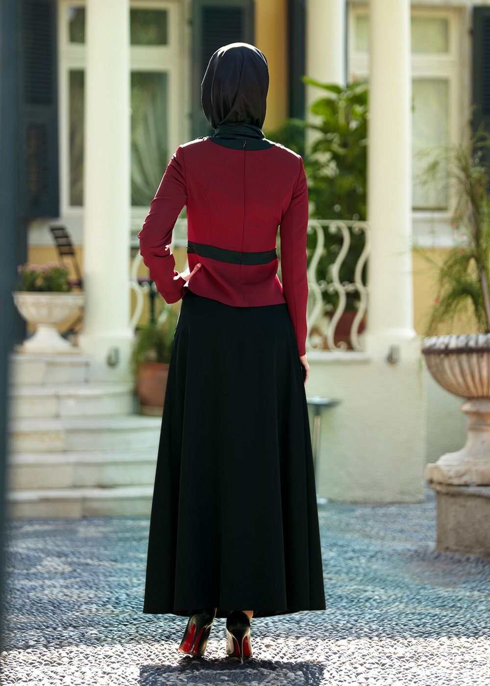 Tesettür giyim BORDO 3044E ETEKLİ TAKIM