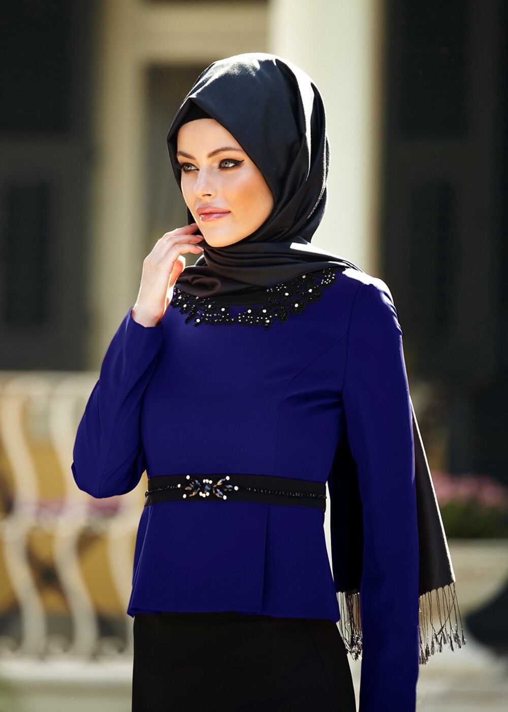 Tesettür giyim MAVİ 3044E ETEKLİ TAKIM