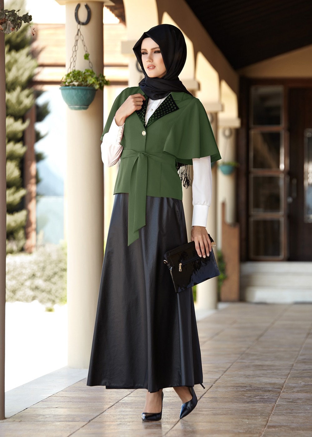 Tesettür giyim HAKİ 3045E ETEKLİ TAKIM
