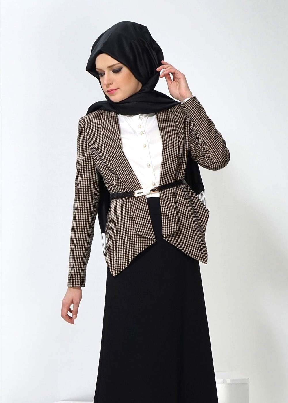 Hijab clothing BEIGE CHECK SKIRT SUIT 3060E 