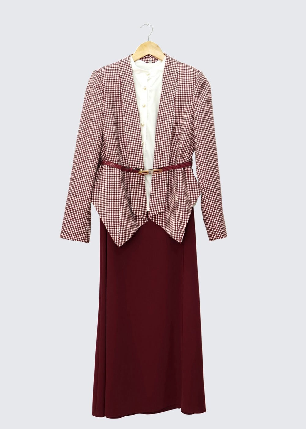 Hijab clothing CLARET RED CHECK SKIRT SUIT 3060E 