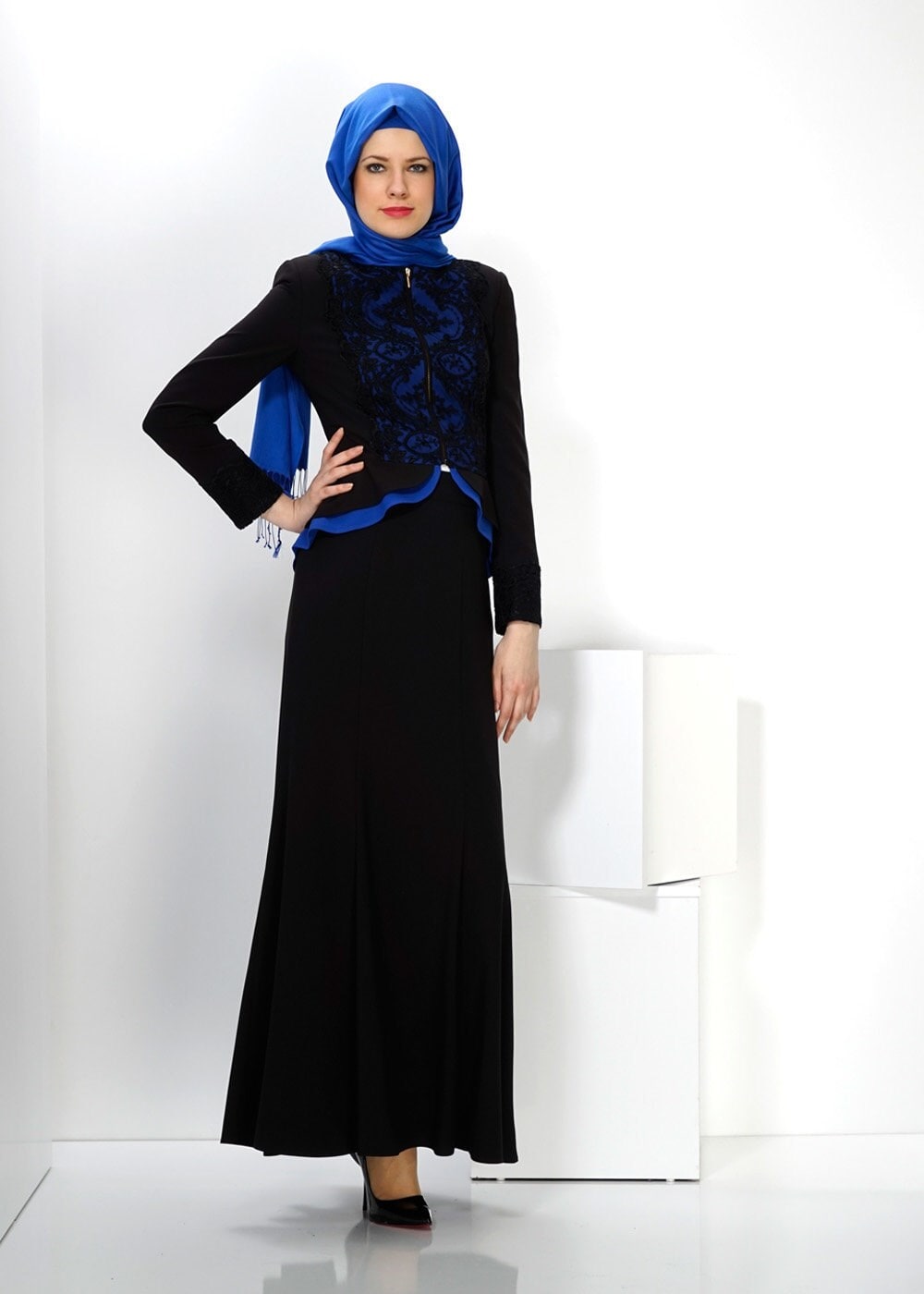 Hijab clothing BLACK GUIPURED SKIRT SUIT 3067E 