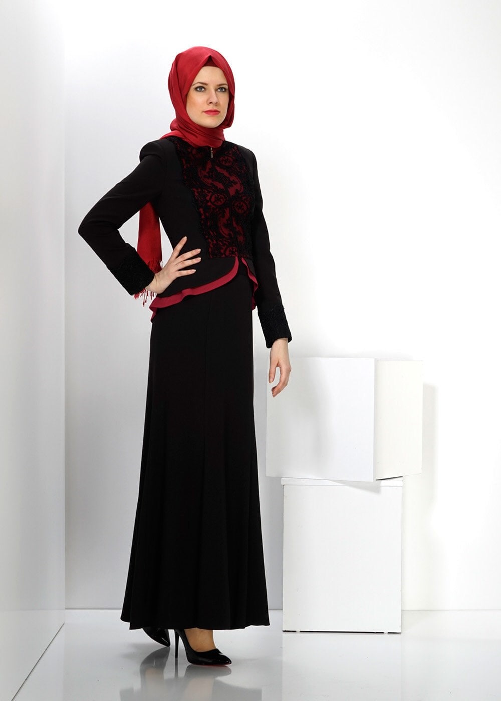 Tesettür giyim SİYAH 3067E ETEKLİ TAKIM