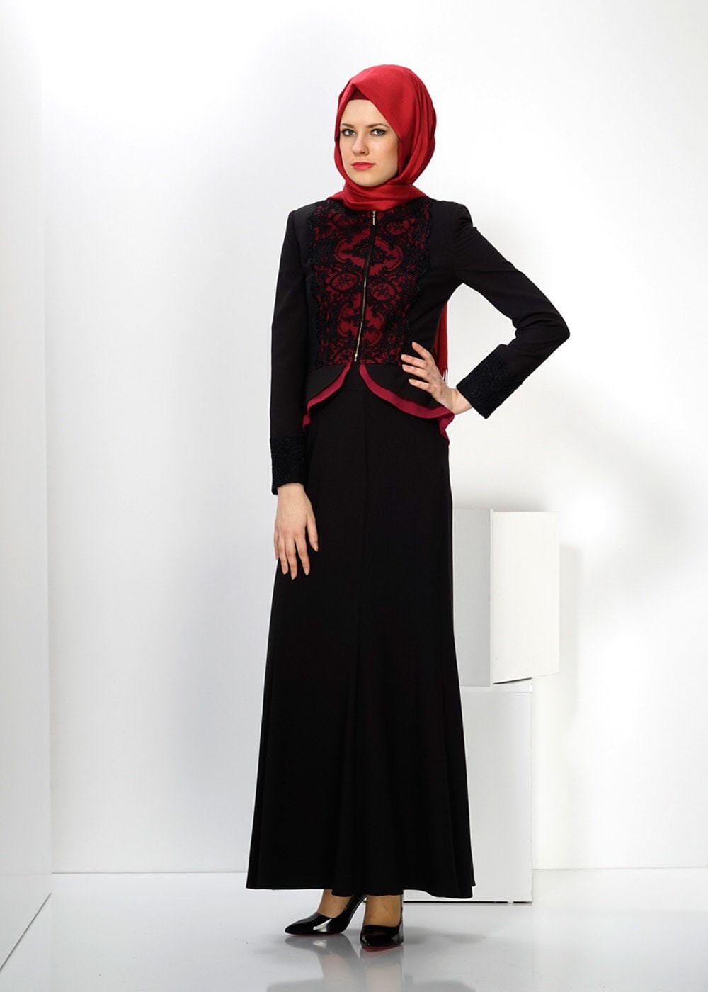 Tesettür giyim SİYAH 3067E ETEKLİ TAKIM