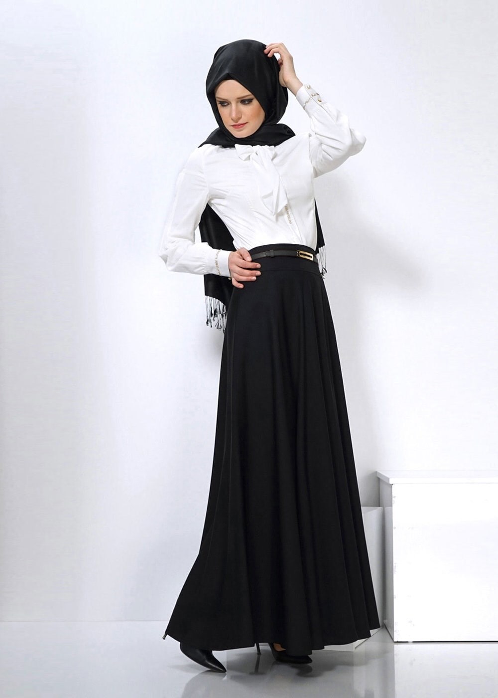 Hijab clothing BLACK FLARE SKIRT SUIT 4410 