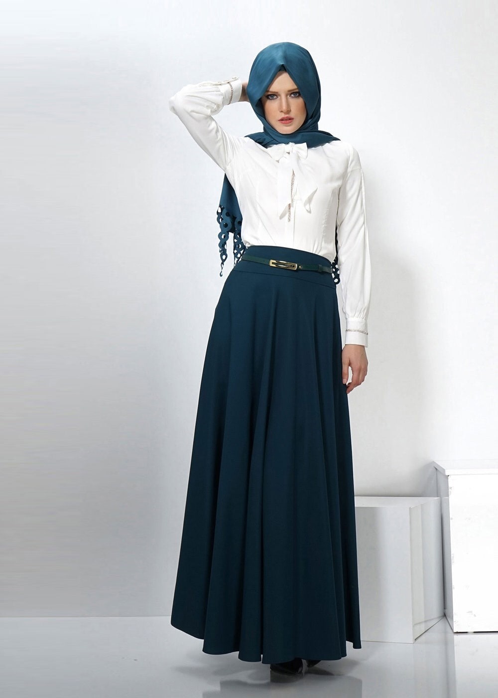 Hijab clothing GREEN FLARE SKIRT SUIT 4410 