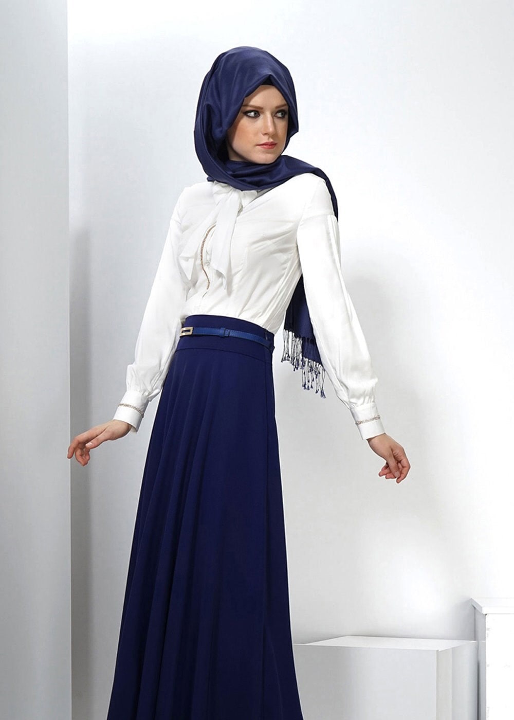 Tesettür giyim MAVİ 4410 ETEKLİ TAKIM