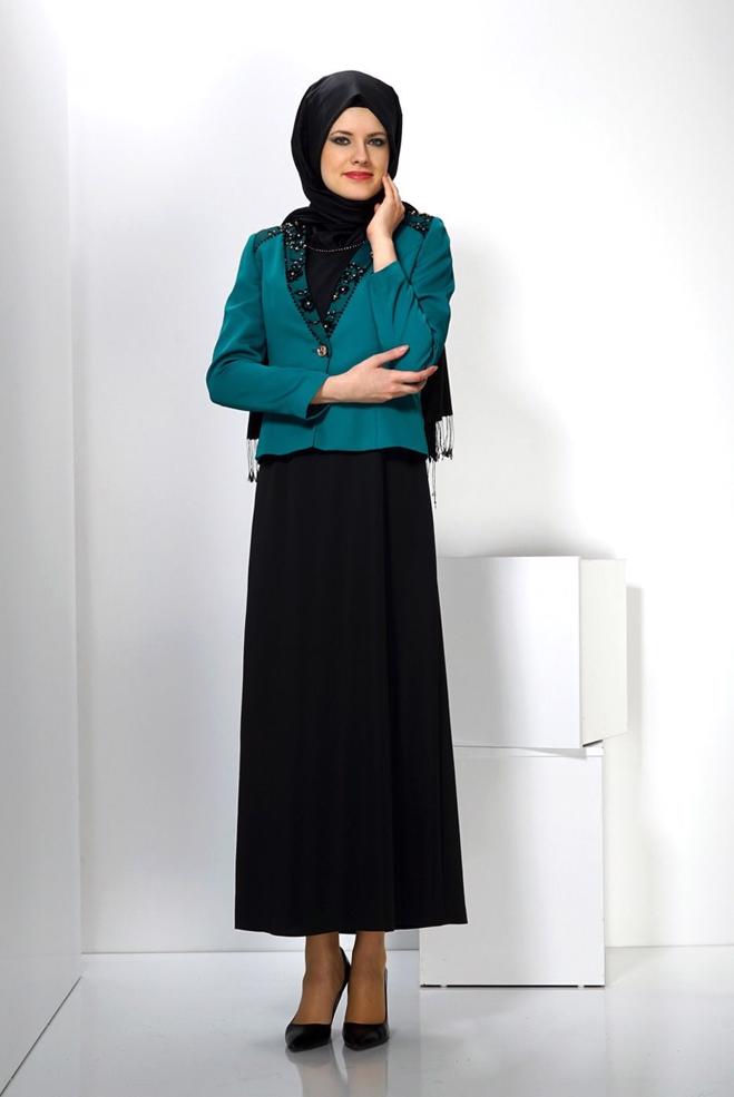 Hijab clothing BLUE EMBELLISHED DRESS SUIT 3032  - ALVİNA