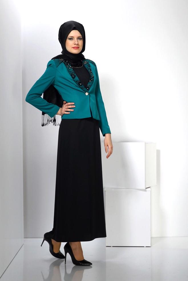 Hijab clothing BLUE EMBELLISHED DRESS SUIT 3032  - ALVİNA