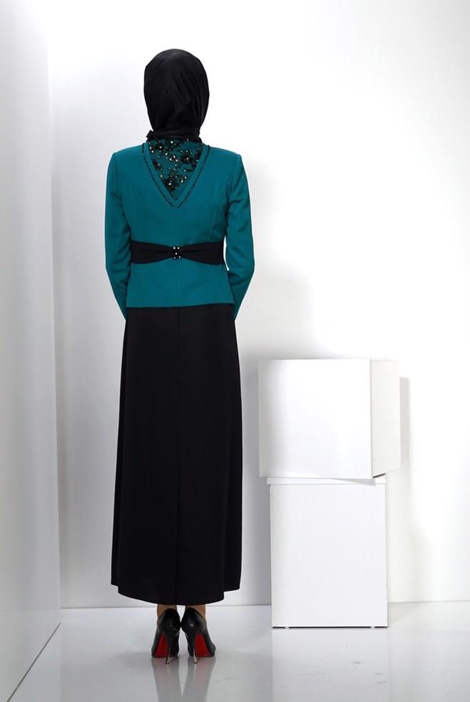 Hijab clothing BLUE EMBELLISHED DRESS SUIT 3032  - ALVİNA
