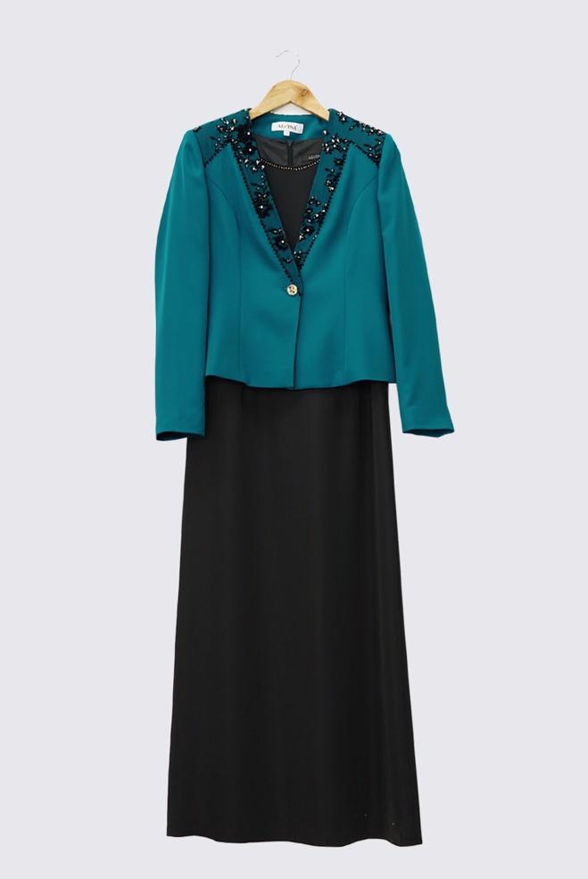 Hijab clothing BLUE EMBELLISHED DRESS SUIT 3032  - ALVİNA