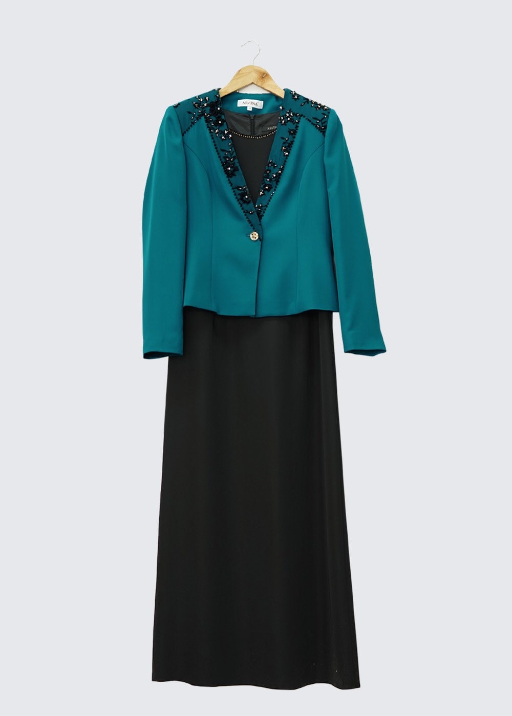 Tesettür giyim MAVİ İŞLEMELİ ELBİSELİ TAKIM 3032