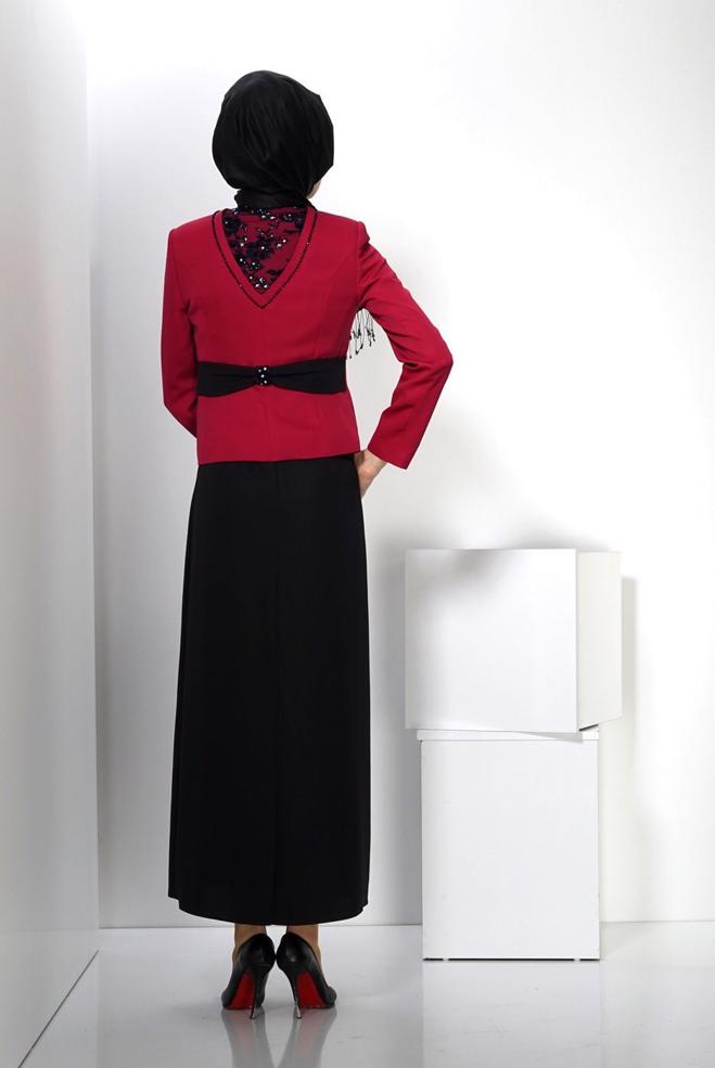 Hijab clothing RED EMBELLISHED DRESS SUIT 3032  - ALVİNA