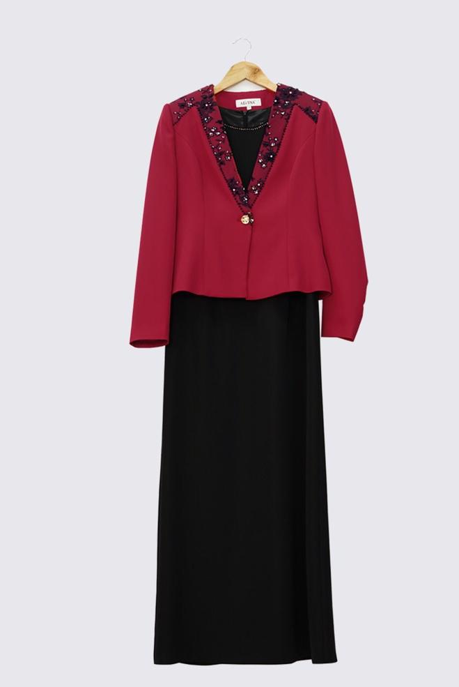 Hijab clothing RED EMBELLISHED DRESS SUIT 3032  - ALVİNA